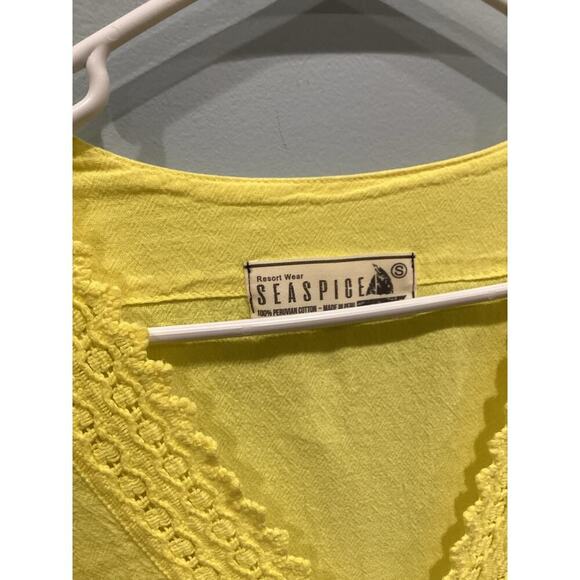 Seaspice Womens Cover Up Small S Yellow Dress Peruvian Cotton Resort Wear Beachy - Picture 2 of 9